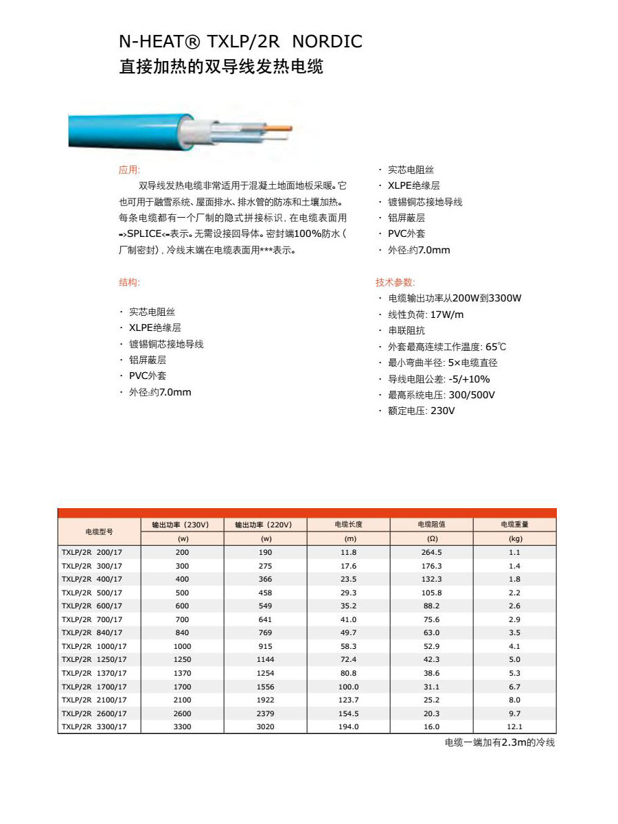 耐克森双导发热电缆